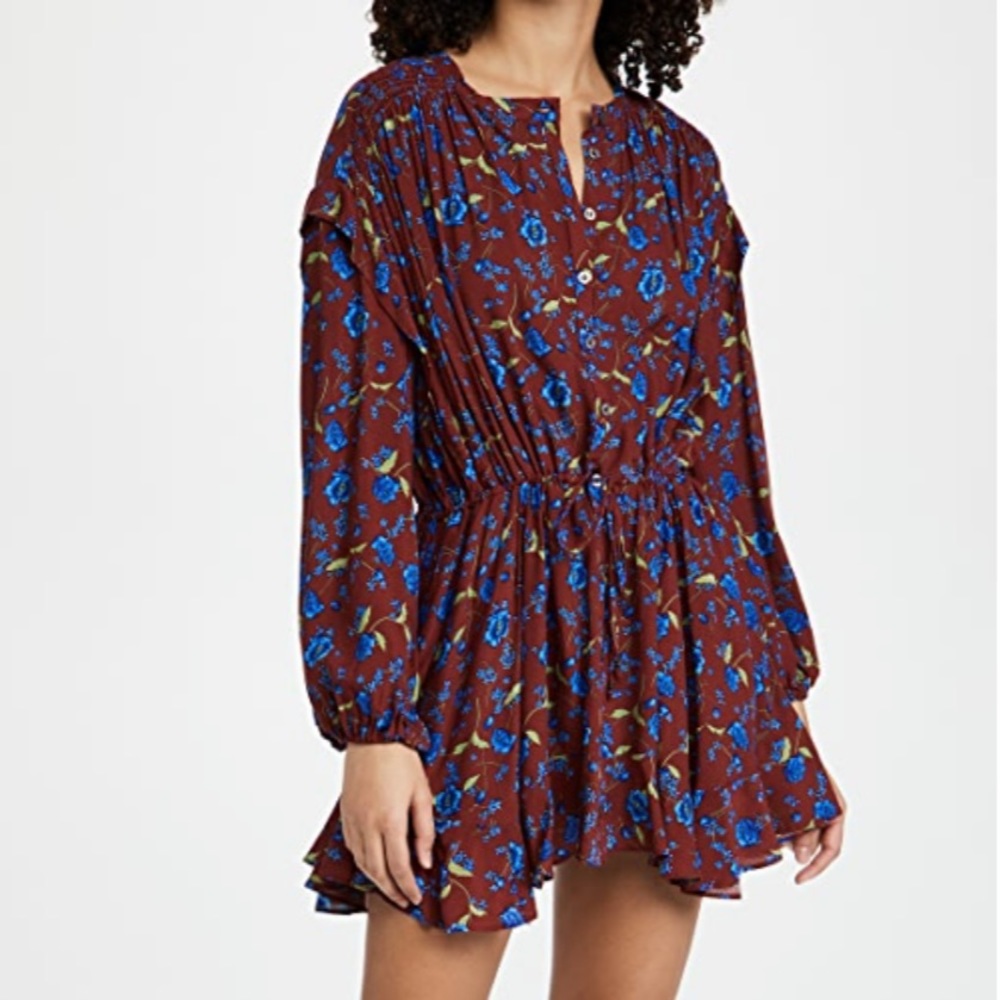 Free People Flower Fields Mini Dress in Burgundy Combo